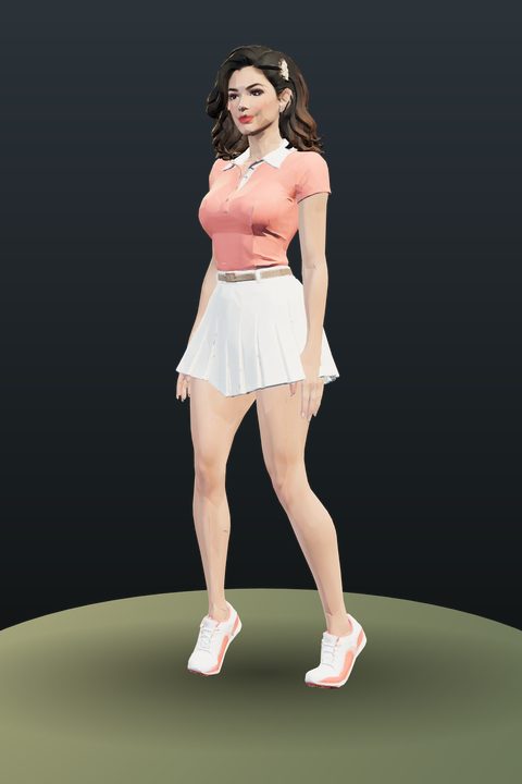Coral Luxe: dark waves, peach polo, white pleated skirt